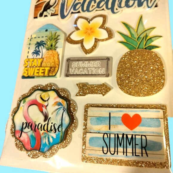 Crafters Square Vacation Stickers 3D Glitter Summer Flamingo Paradise Tropical - Picture 2 of 4